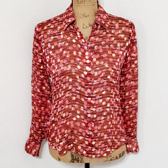 Alfani Petite semi sheer long sleeve abstract graphics button front 4P - Picture 1 of 7